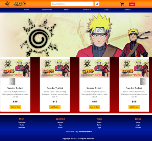 Naruto Ecommerce Website Home page