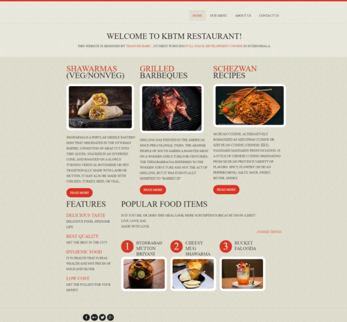 KBTM Restaurant Website Home page